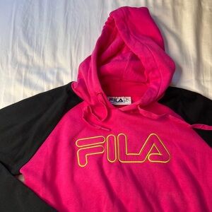 Pink and Black Fila Crop Hoodie Sweatshirt